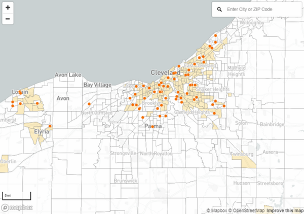 Locations of charter schools in the Cleveland area