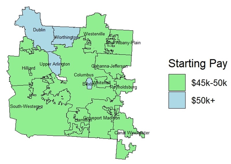 A fresh look at starting teacher pay in Ohio blog Map 1