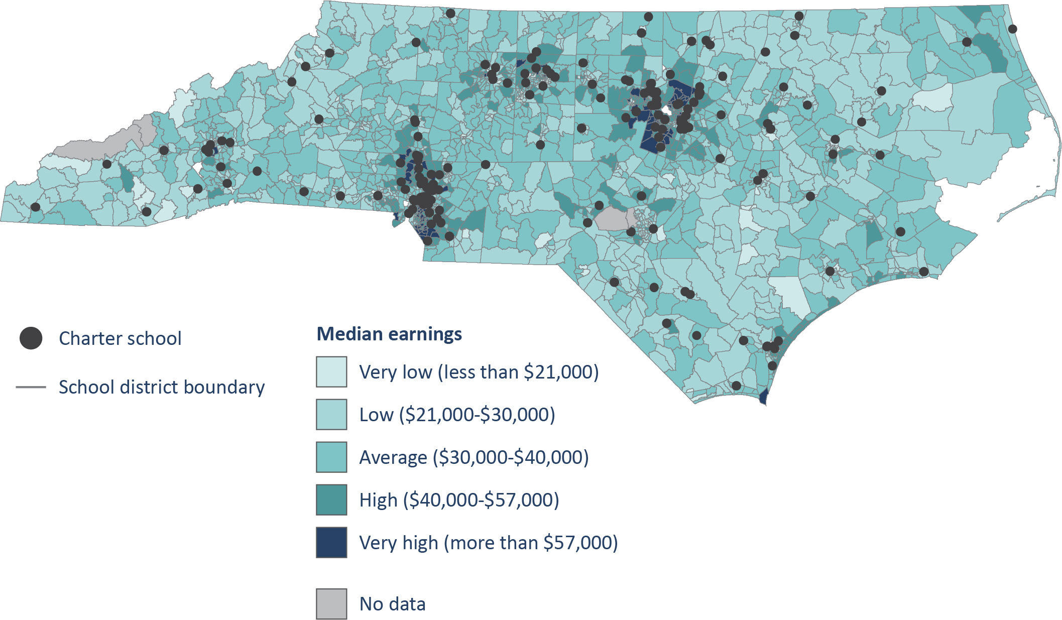 Figure 1. Many charter schools in North Carolina are located in higher-income neighborhoods.