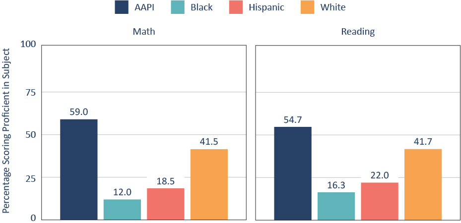 Figure 3. Widely documented gaps in educational proficiency by race/ethnicity appear in the NAEP data. 