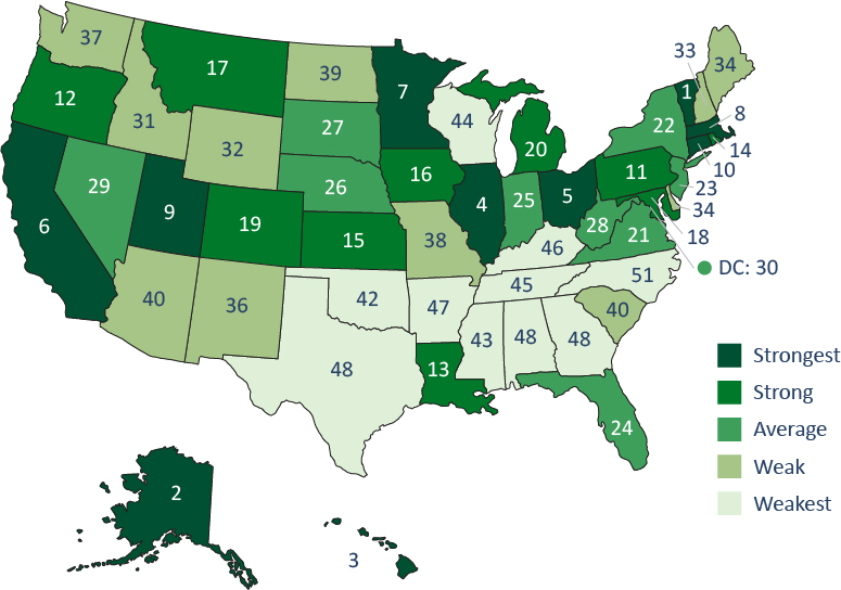 Figure 5 showing Southern states tend to have the least union-friendly labor and bargaining policies