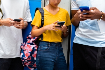 students on phones