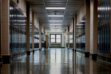 Empty dark school hallway