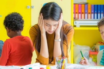 Teacher upset in classroom