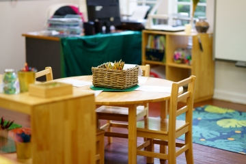 Empty table in a kindergarten classroom