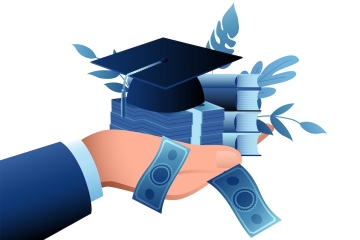 Image of hand with money and graduation cap