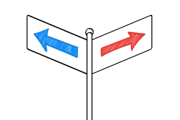 Sign with red and blue arrows