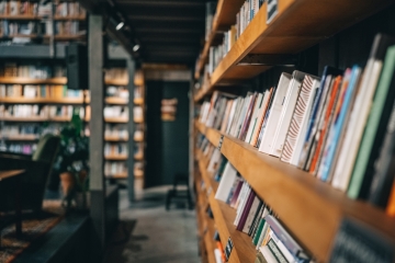 Books on a library bookshelf