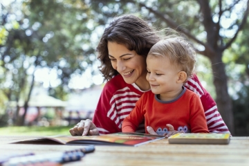 Mother and son reading