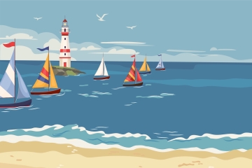 Sailboats near lighthouse