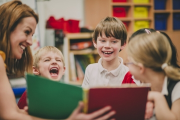 Students reading in a classroom