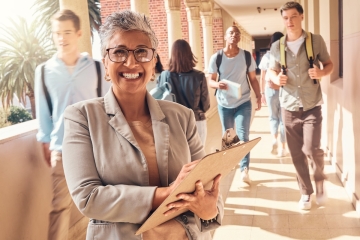 School principal in a hallway