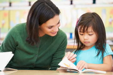 Teacher and a student reading