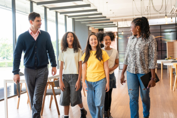 Adults and students in a school