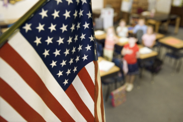 American flag in a classroom
