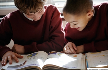 Students reading in a classroom