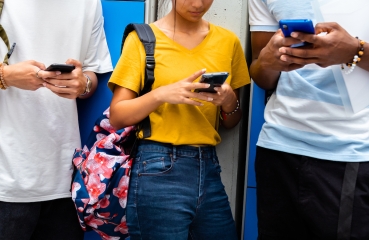 students on phones