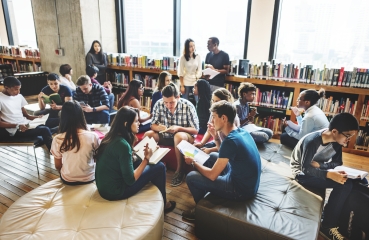 Students in a library