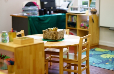 Empty table in a kindergarten classroom