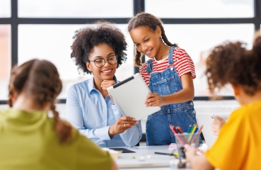 Teacher talking to a student