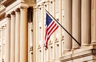 American flag on a government building