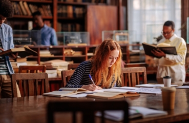 Student working in a library