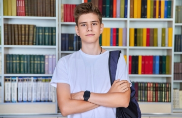 Student in a library