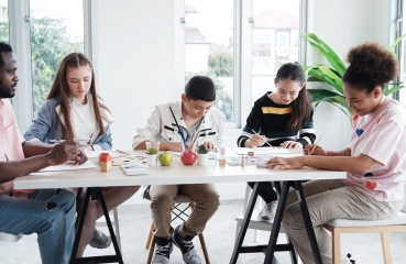 Students and teacher in a classroom