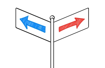 Sign with red and blue arrows