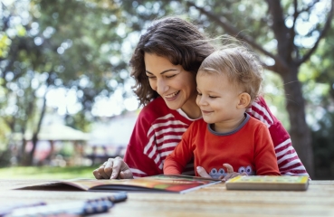 Mother and son reading