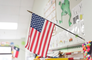 American flag in a school classroom