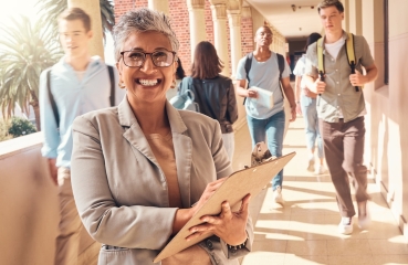School principal in a hallway