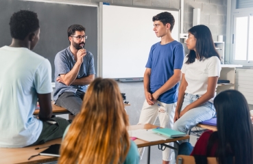 High schoolers in a classroom discussion 