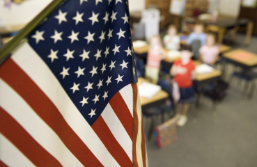American flag in a classroom