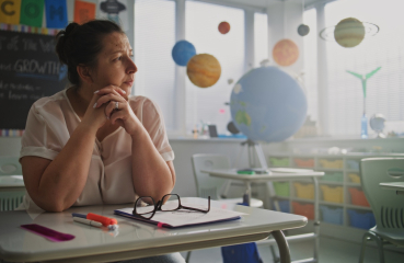 Teacher serious and pondering