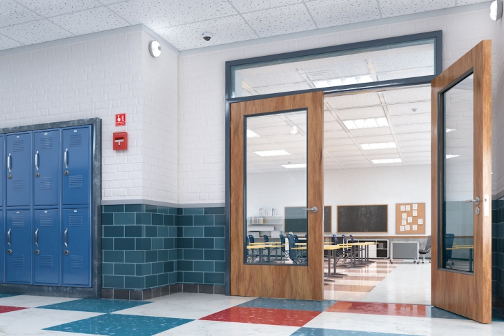 Open door to a school classroom