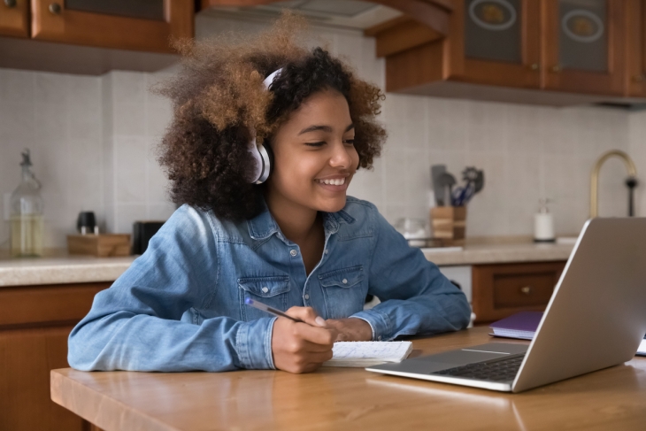 Students doing schoolwork on a computer at home