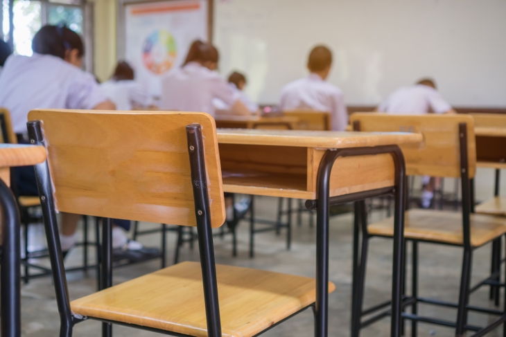 Empty desk in a classroom