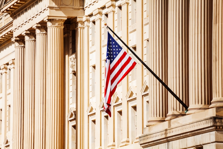 American flag on a government building