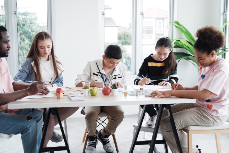 Students and teacher in a classroom