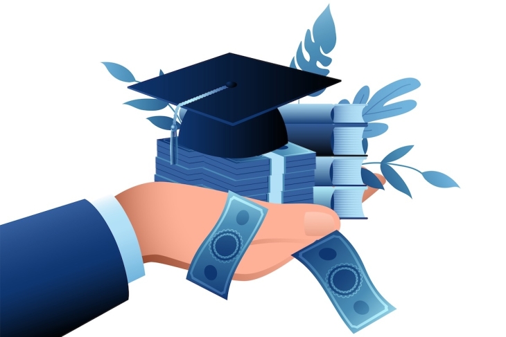 Image of hand with money and graduation cap
