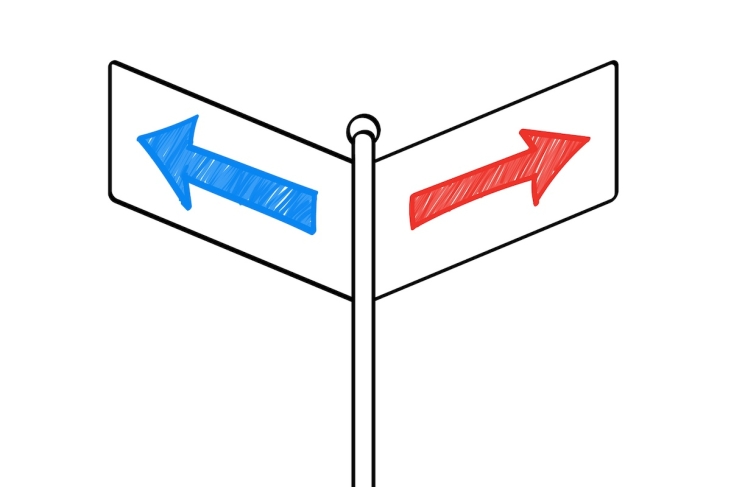 Sign with red and blue arrows