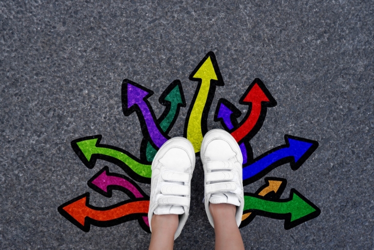 Feet with arrows in different directions
