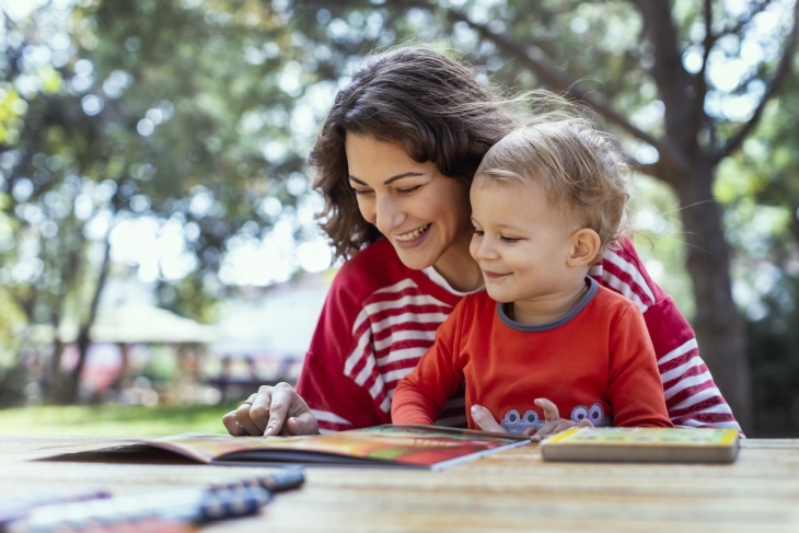 Mother and son reading