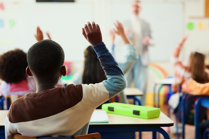 Students with hands raised