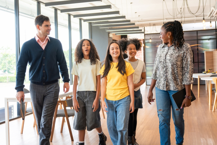 Adults and students in a school