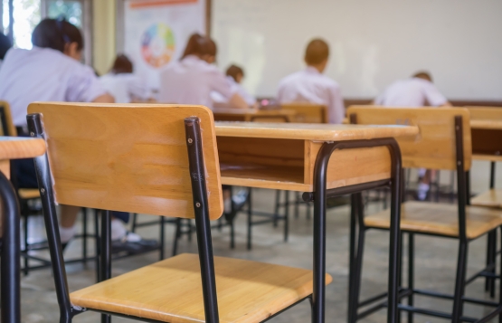 Empty desk in a classroom