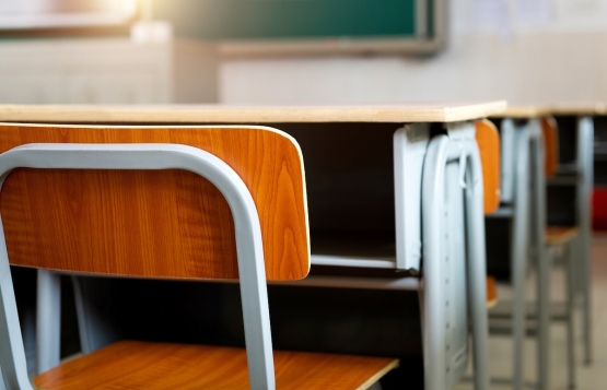 Empty desk in a classroom