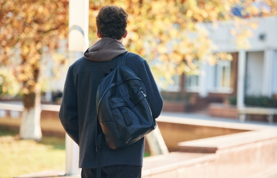 Student standing outside school