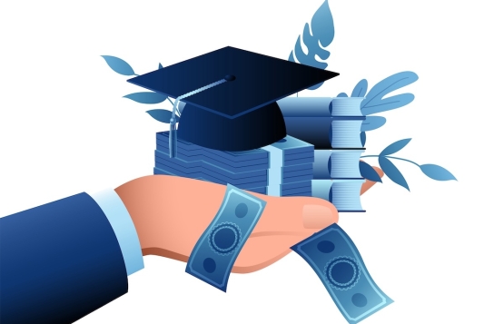 Image of hand with money and graduation cap